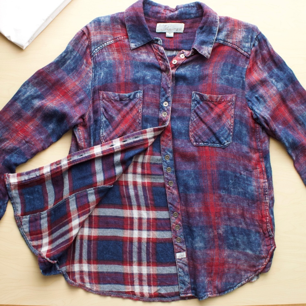 Blue and Red Women’s Flannel Button Down